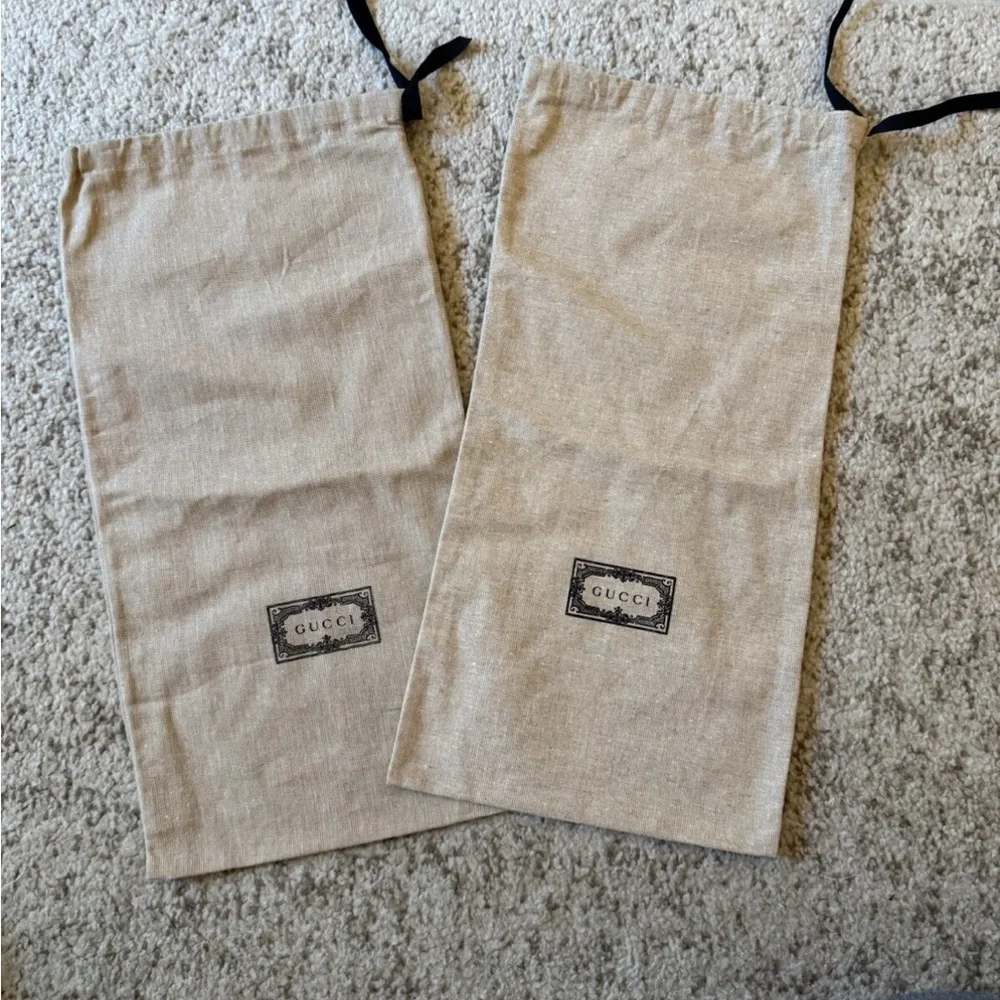 Gucci Shoe Bag Burlap Khaki Brown Bag Black GG Logo Brand New Bags